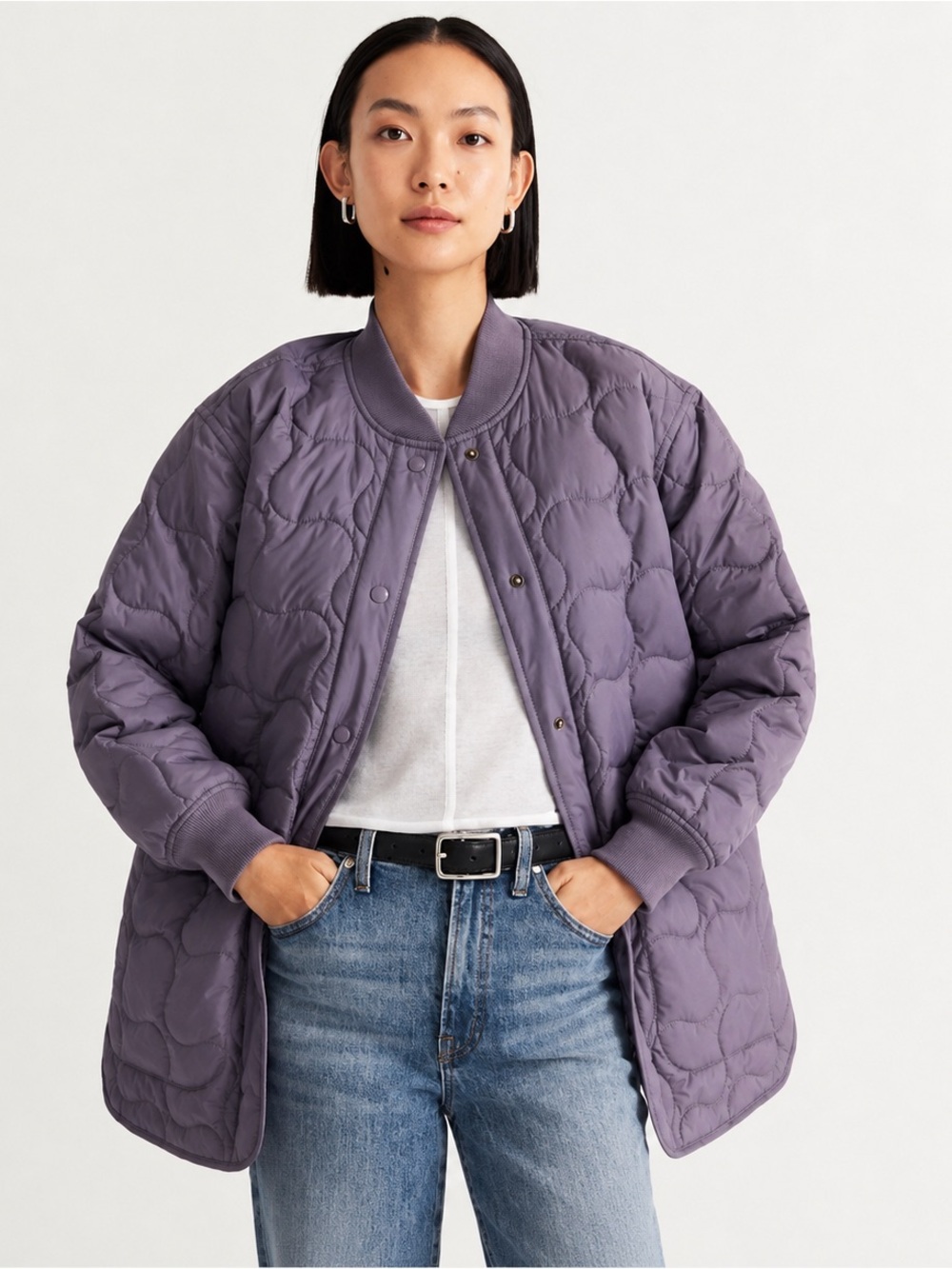 Madewell Quilted Oversized Bomber Jacket Smokey Grape Purple S